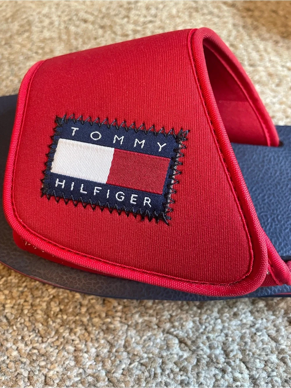 Men's Tommy Hilfiger Red, White, Navy adjustable Slides size 11